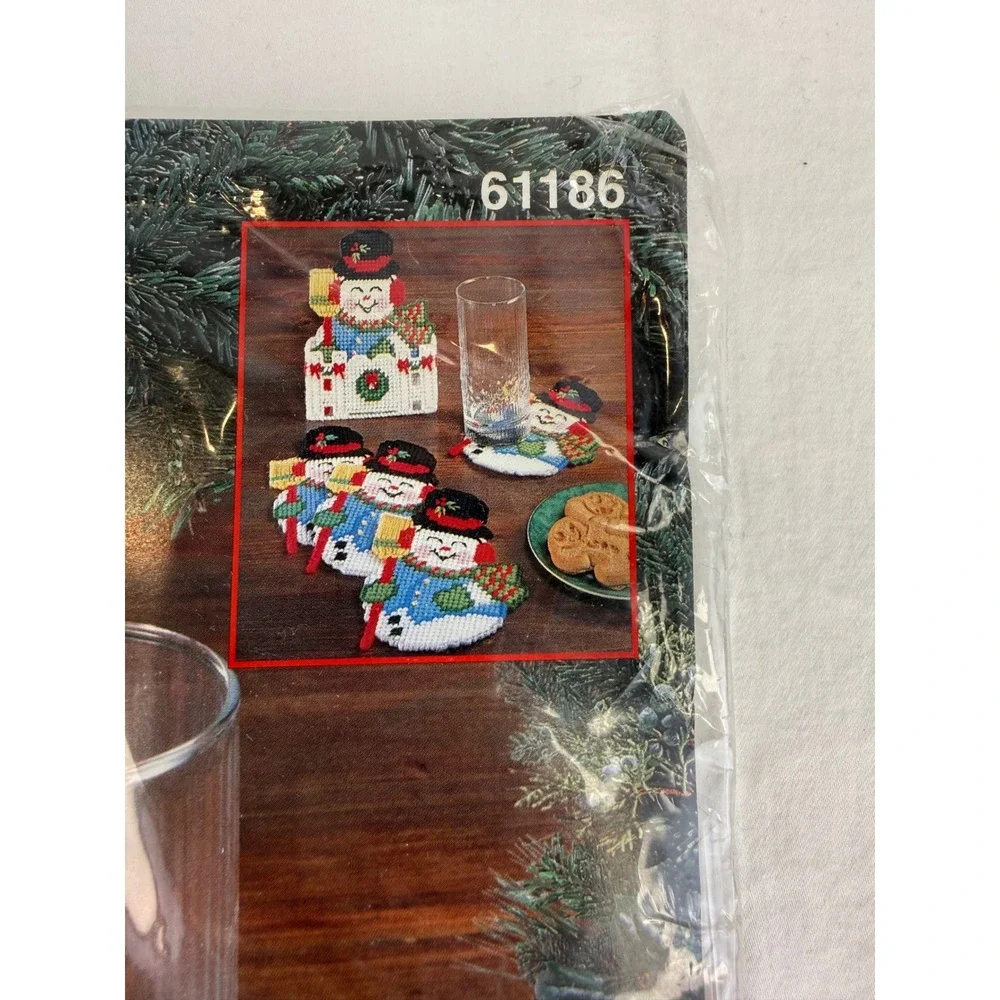 Bucilla Snowman Coasters Plastic Canvas Kit Vintage 1995 Christmas‎ Set 61186